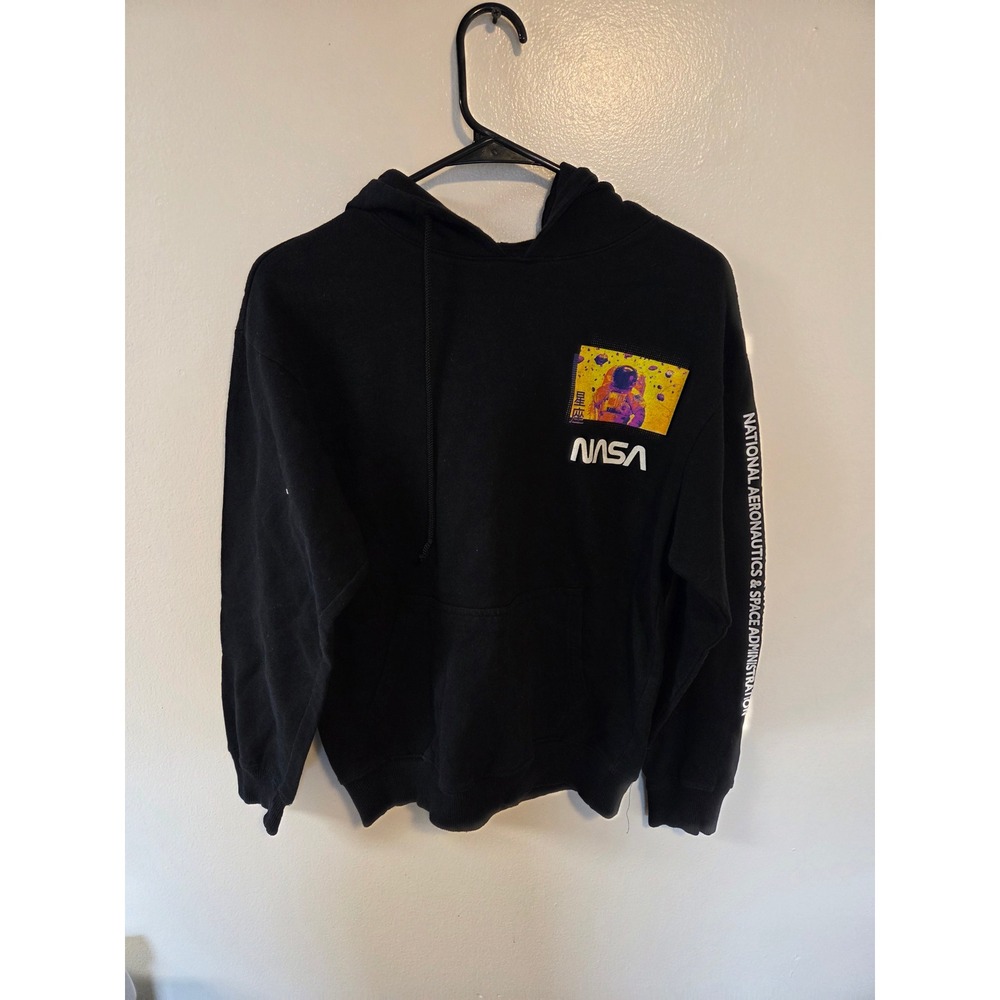 Hyper Space NASA Astronaut Graphic Hoodie Black Small Streetwear Sweatshirt